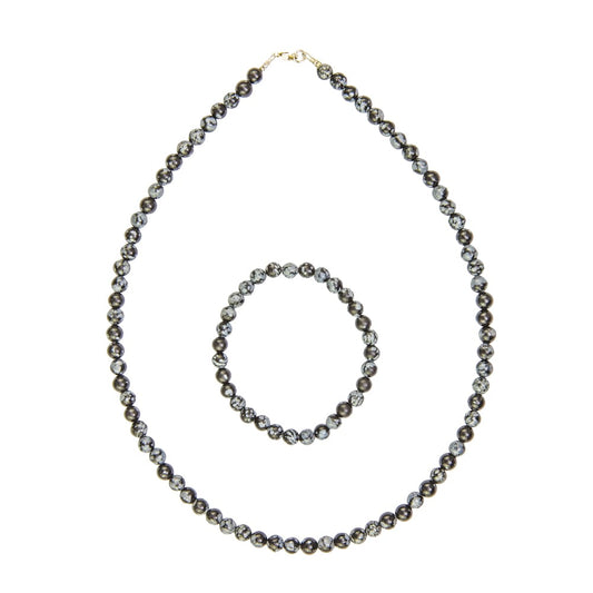 Parure in ossidiana fiocco di neve – Perle sferiche da 6 mm