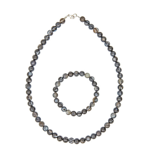Parure in agata nera zonata – Perle sferiche da 8 mm