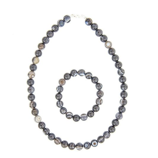 Parure in agata nera zonata – Perle sferiche da 10 mm
