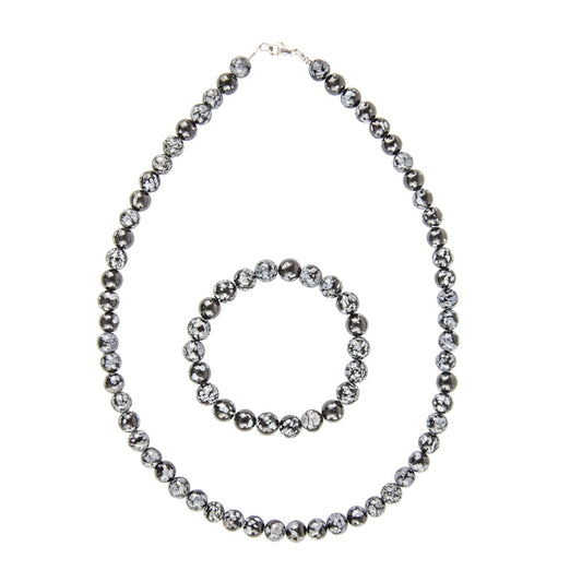 Parure in ossidiana fiocco di neve – Perle sferiche da 8 mm