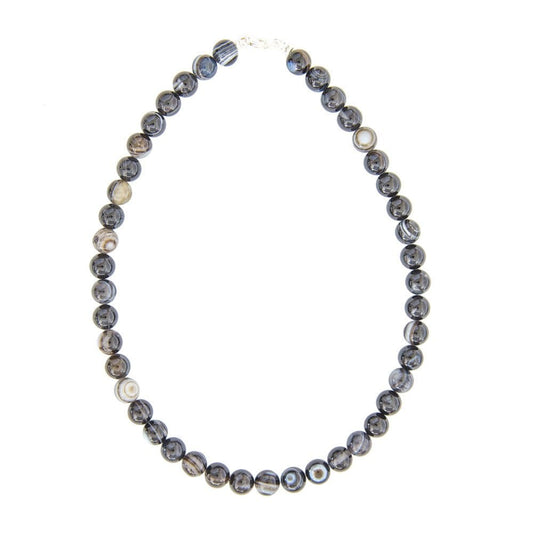 Collana in agata nera zonata – Perle sferiche da 10 mm