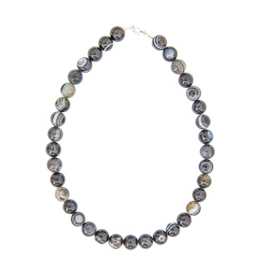 Collana in agata nera zonata – Perle sferiche da 12 mm