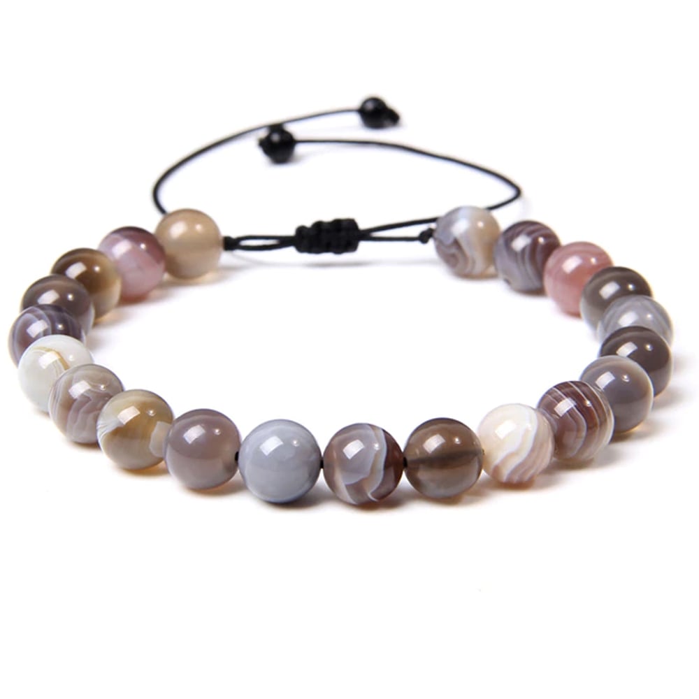 Bracciale in agata Botswana – Perle sferiche da 8 mm cordoncino regolabile