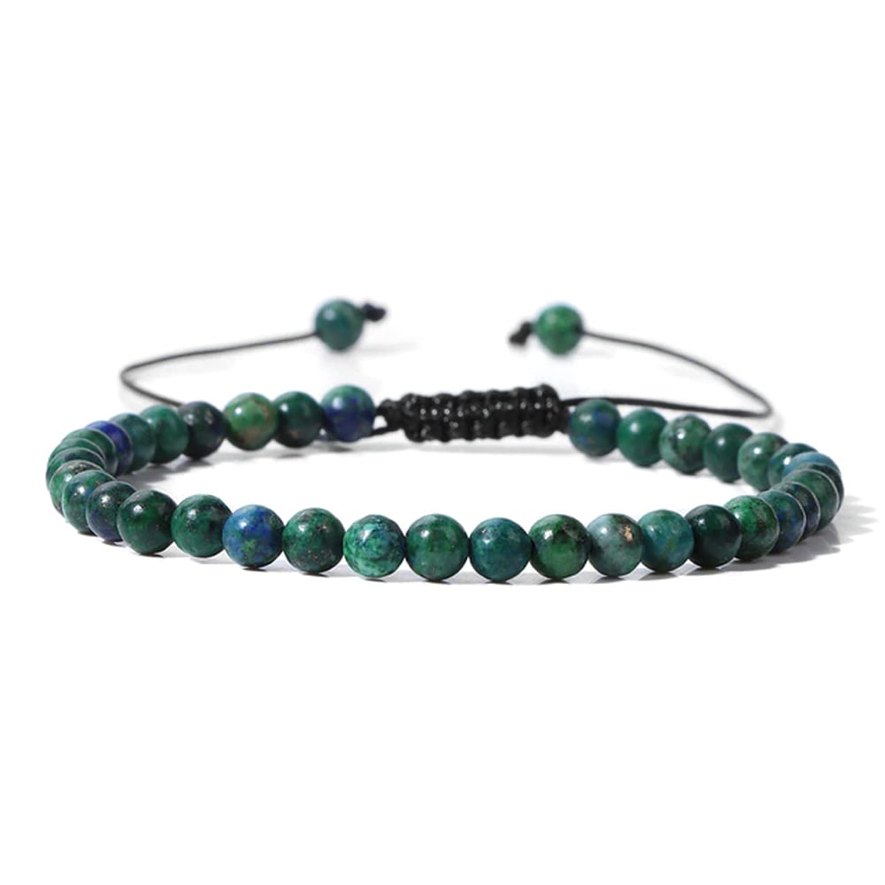 Bracciale in azzurrite malachite – Perle sferiche da 4 mm cordoncino regolabile