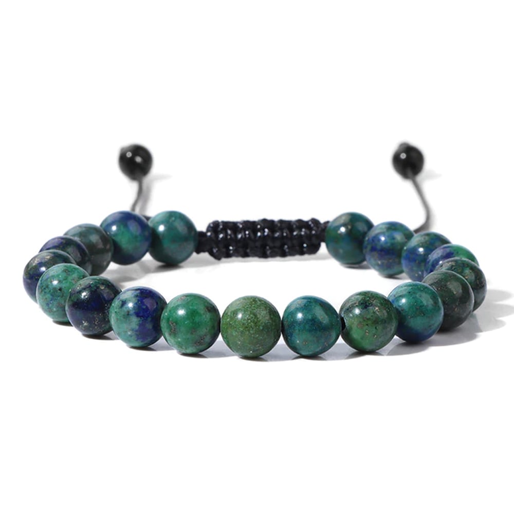 Bracciale in azzurrite malachite – Perle sferiche da 8 mm cordoncino regolabile