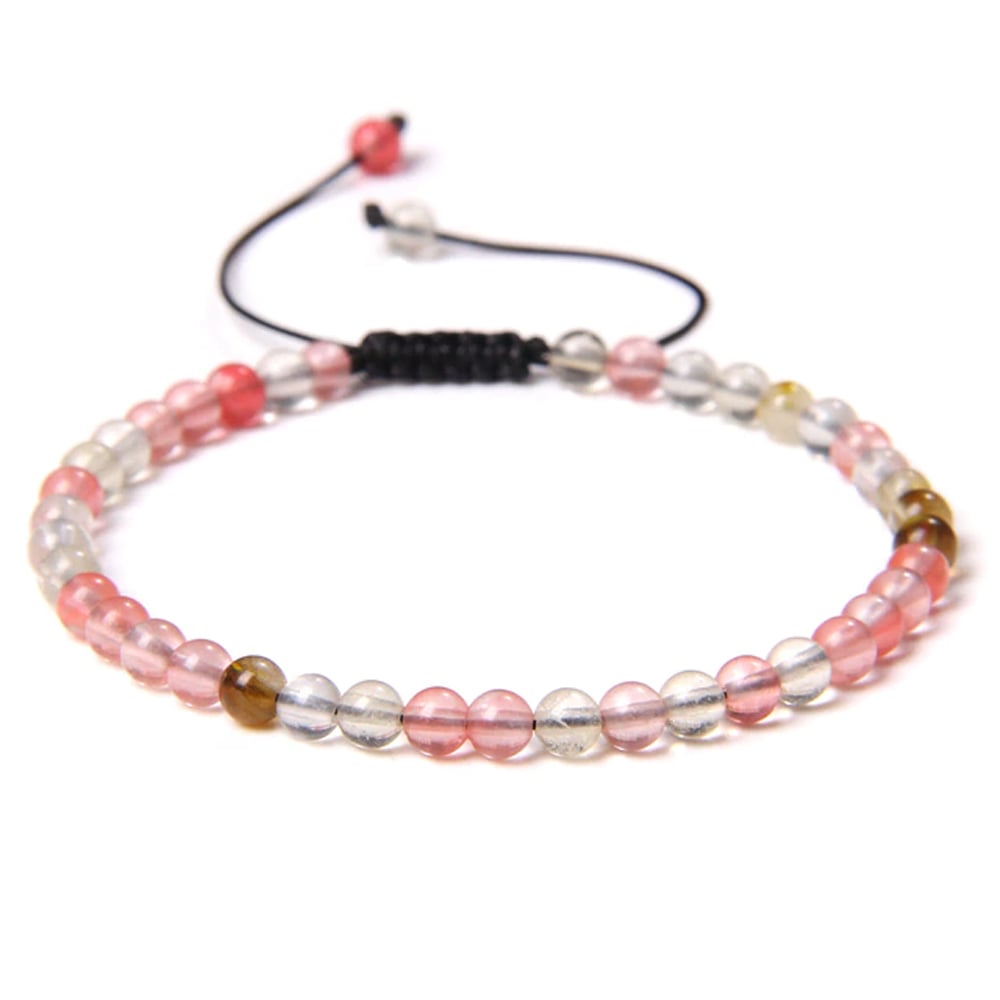 Bracciale in quarzo anguria – Perle sferiche da 4 mm cordoncino regolabile
