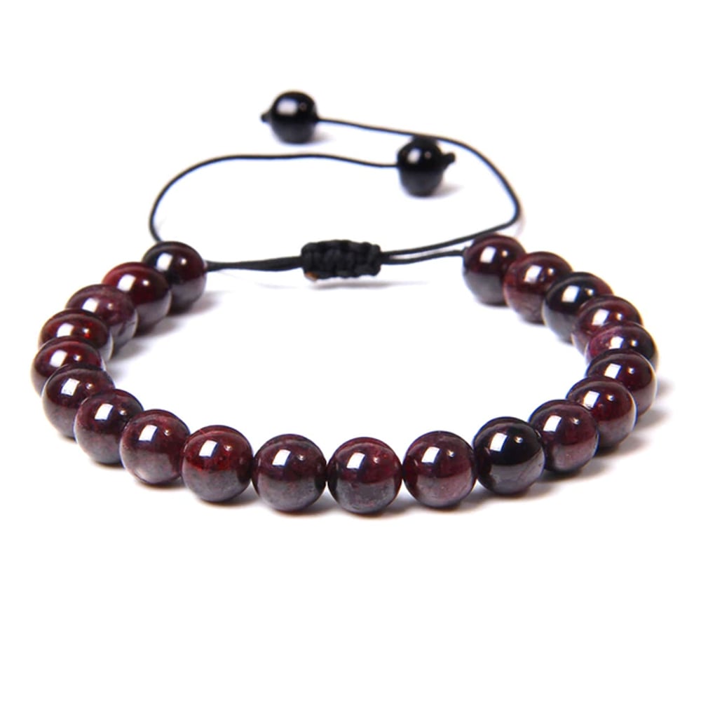 Bracciale in granato rosso – Perle sferiche da 8 mm cordoncino regolabile