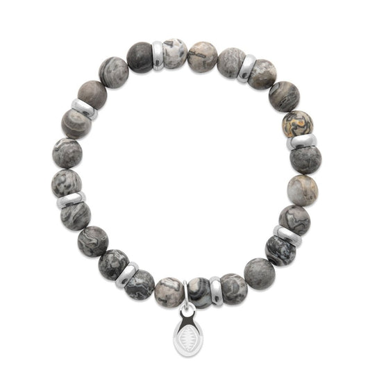 Bracciale in diaspro grigio e anelli per lui