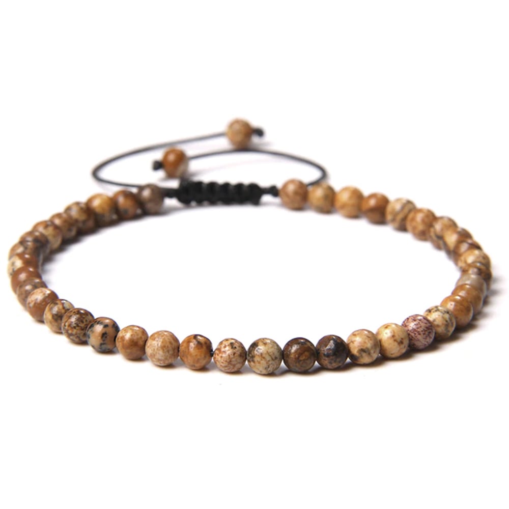 Bracciale in diaspro paesaggistico – Perle sferiche da 4 mm cordoncino regolabile