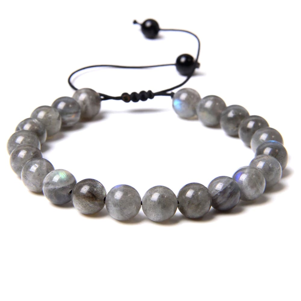 Bracciale in labradorite – Perle sferiche da 8 mm cordoncino regolabile
