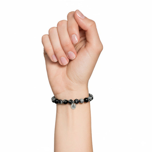 Bracciale in ossidiana neve – Perle da 8 mm