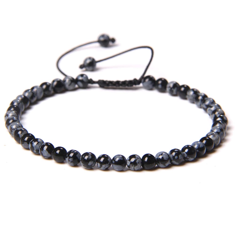 Bracciale in ossidiana neve – Perle sferiche da 4 mm cordoncino regolabile