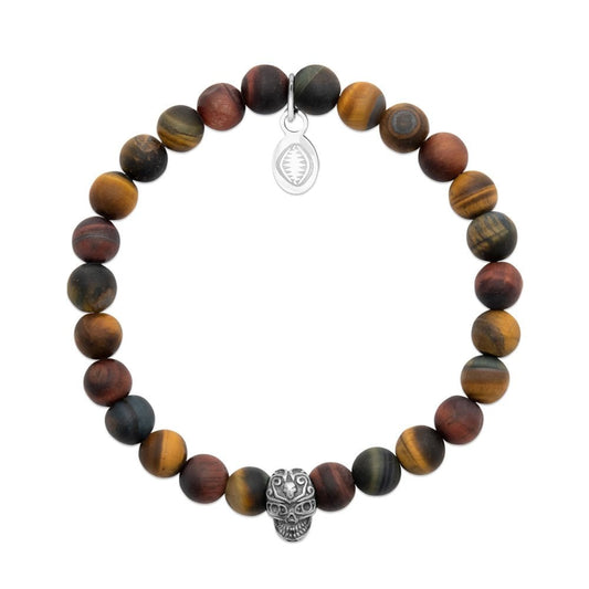 Bracciale in occhio di tigre e teschio per lui