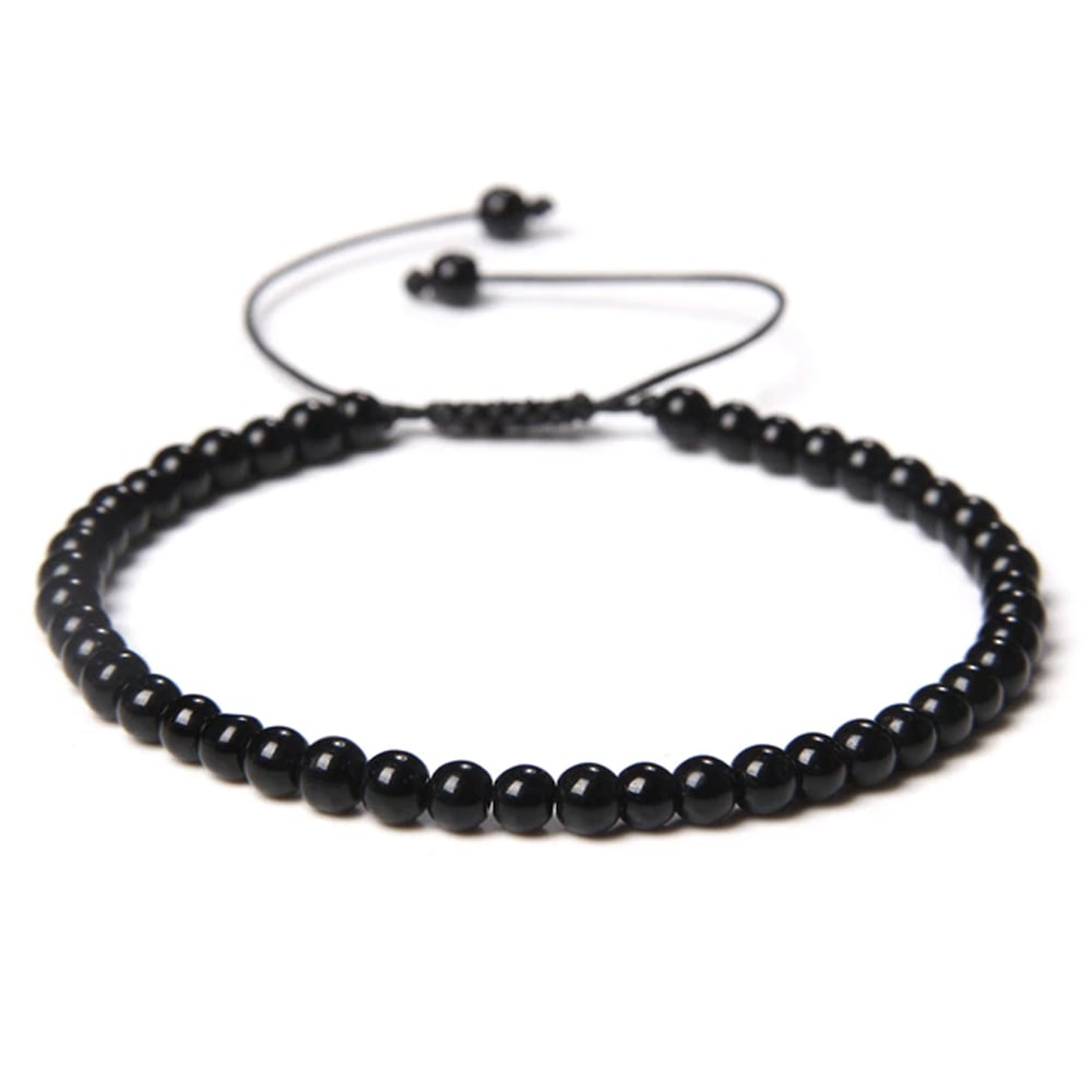 Bracciale in onice – Perle sferiche da 4 mm cordoncino regolabile