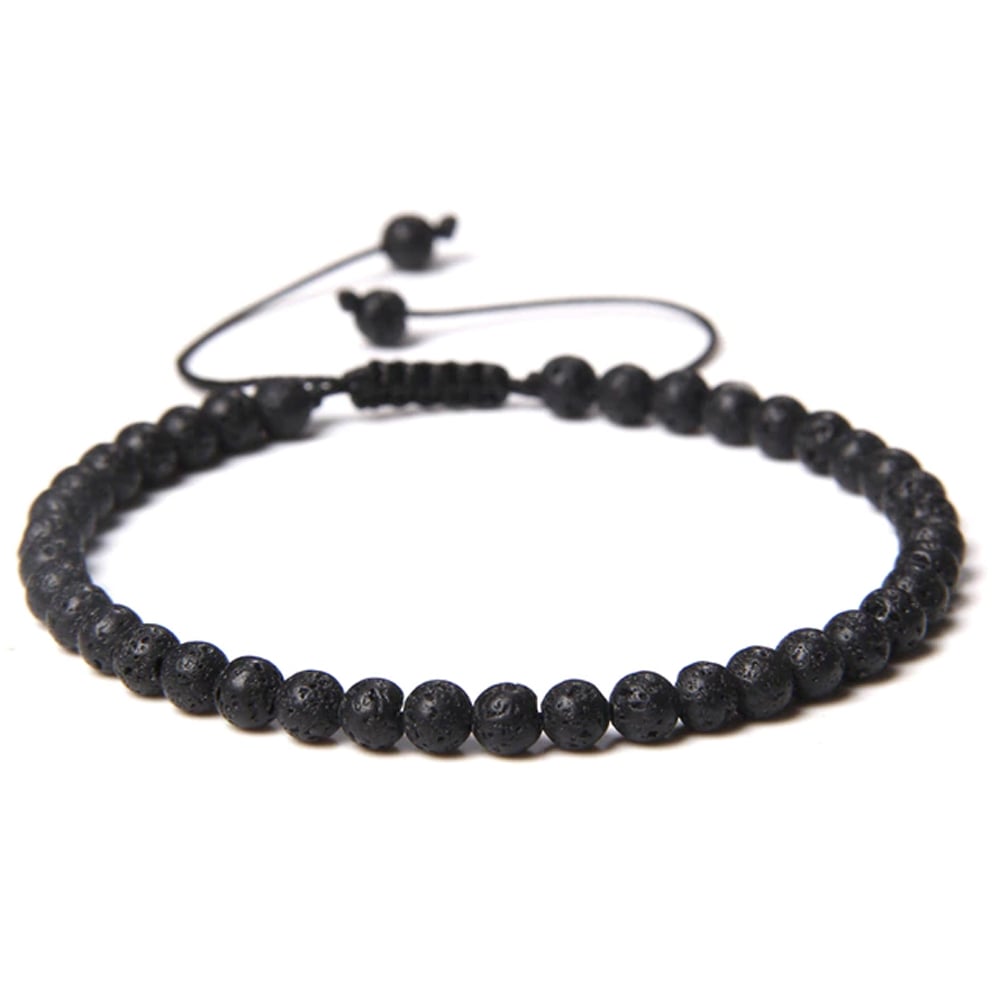 Bracciale in pietra lavica – Perle sferiche da 4 mm cordoncino regolabile