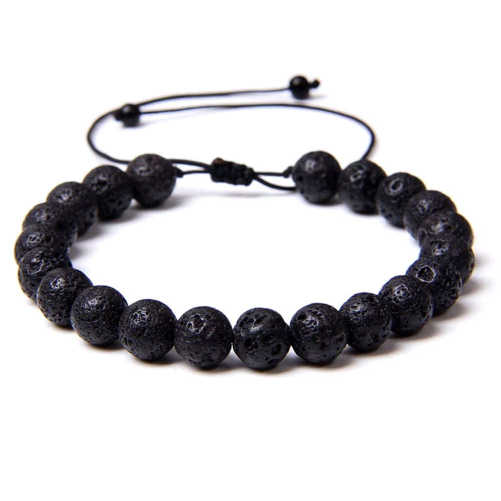 Bracciale in pietra lavica – Perle sferiche da 8 mm cordoncino regolabile