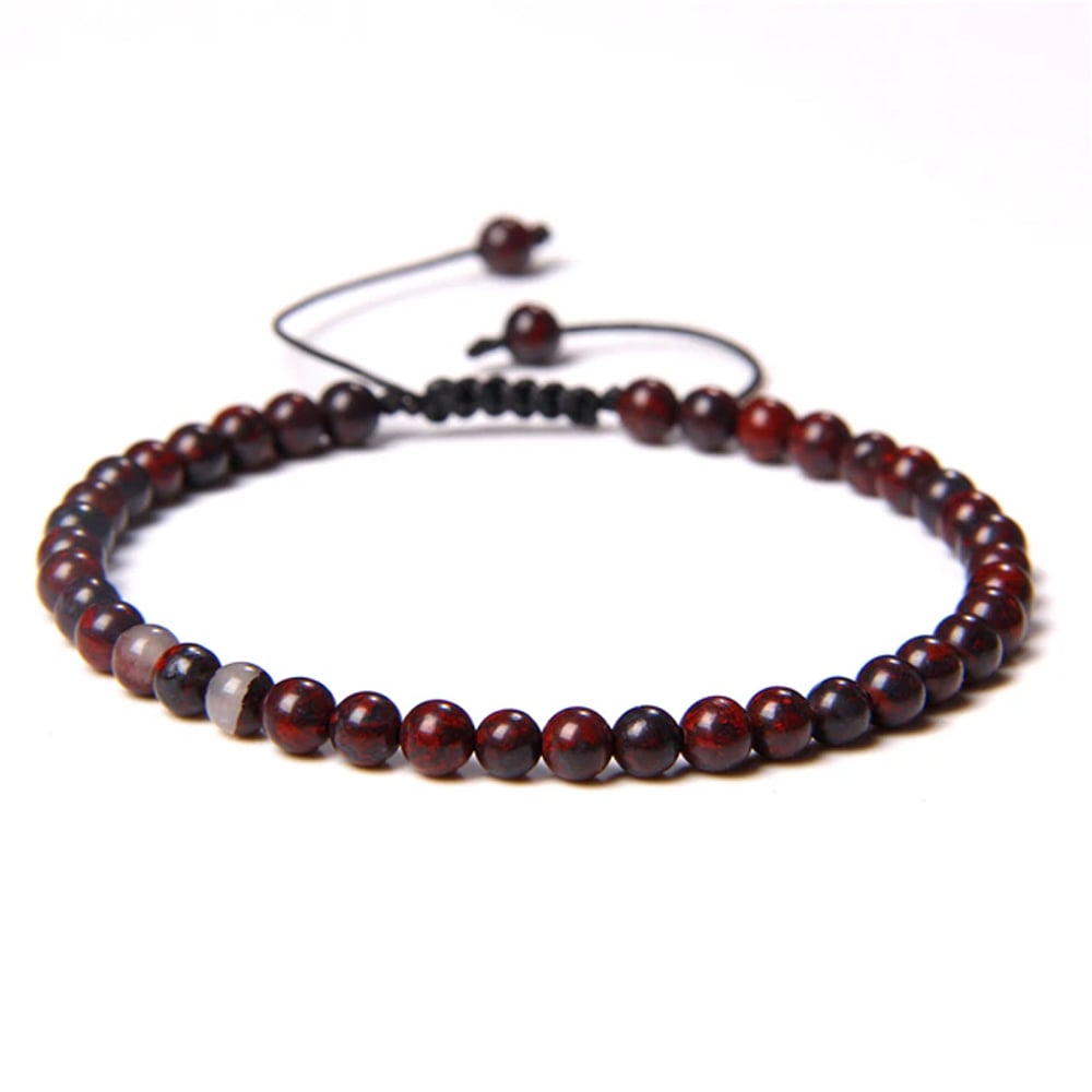 Bracciale in pietra di sangue – Perle sferiche da 4 mm cordoncino regolabile
