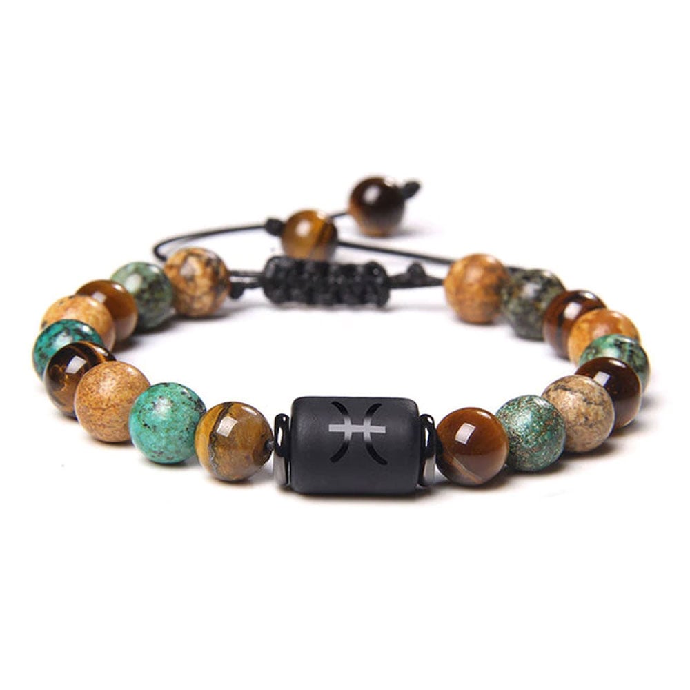 Bracciale Pesci in diaspro – Occhio di tigre, turchese, Diaspro – cordoncino regolabile