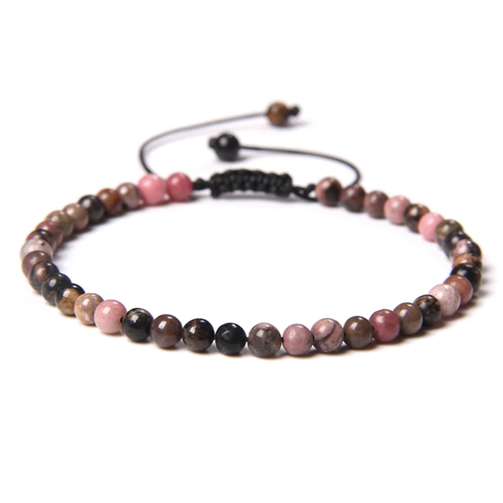 Bracciale in rodocrosite – Perle sferiche da 4 mm cordoncino regolabile