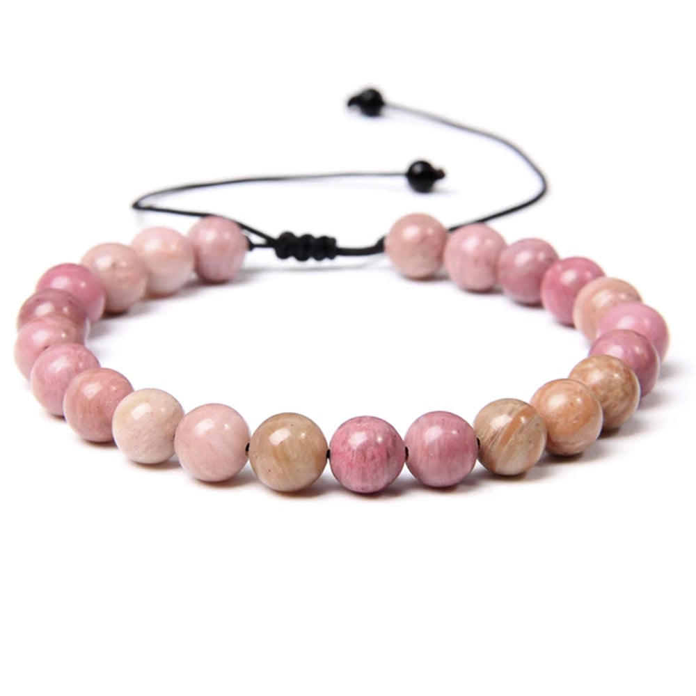 Bracciale in rodocrosite – Perle sferiche da 8 mm cordoncino regolabile