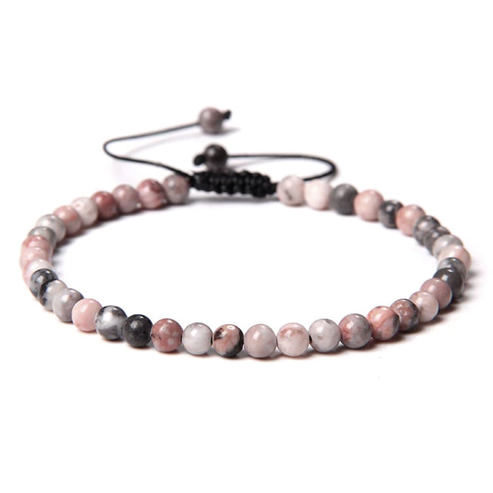 Bracciale in rodonite – Perle sferiche da 4 mm cordoncino regolabile