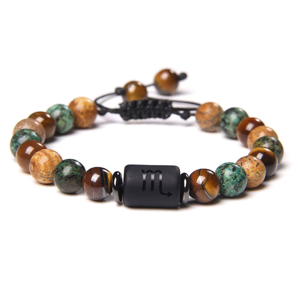 Bracciale Scorpione in diaspro – Occhio di tigre, turchese, Diaspro – cordoncino regolabile