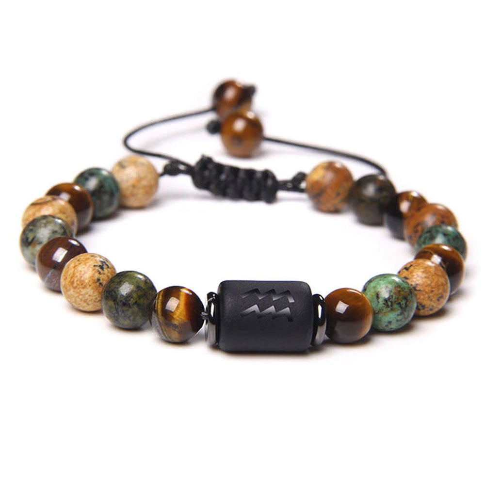Bracciale Acquario in diaspro – Occhio di tigre, turchese, Diaspro – cordoncino regolabile
