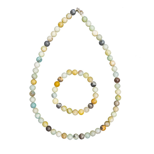 Parure in amazzonite multicolore – Perle sferiche da 8 mm