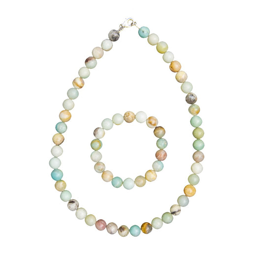 Parure in amazzonite multicolore – Perle sferiche da 10 mm