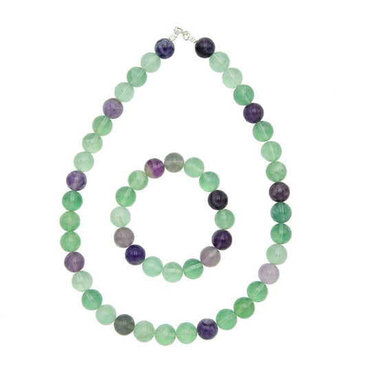 Parure in fluorite multicolore – Perle sferiche da 12 mm