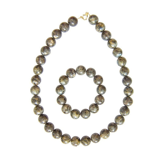 Parure in labradorite con inclusioni – Perle sferiche da 14 mm