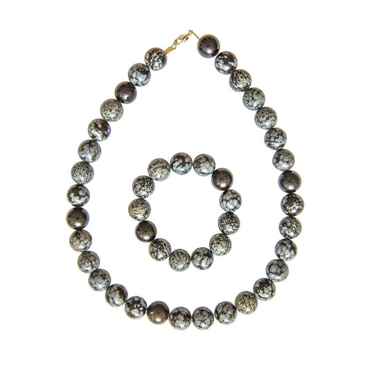 Parure in ossidiana fiocco di neve – Perle sferiche da 14 mm
