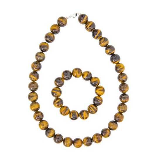 Parure in occhio di tigre – Perle sferiche da 14 mm