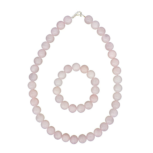 Parure in quarzo rosa – Perle sferiche da 12 mm