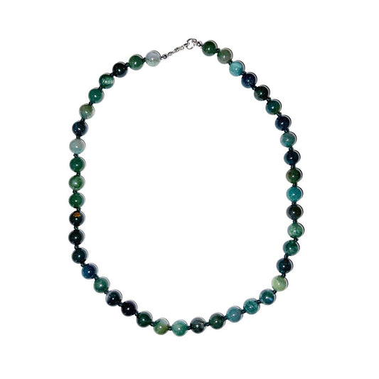 Collana in agata muschiata – Perle sferiche annodate 8 mm – 45 cm