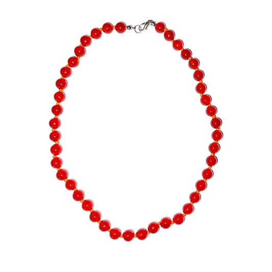 Collana in corniola – Perle sferiche annodate 8 mm – 45 cm