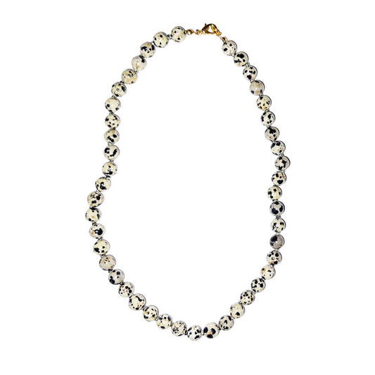 Collana in diaspro dalmata – Perle sferiche annodate 8 mm – 45 cm