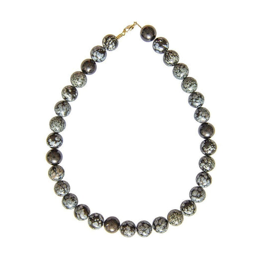 Collana in ossidiana neve – Perle sferiche da 14 mm