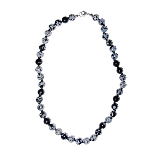 Collana in ossidiana neve – Perle sferiche annodate 8 mm – 45 cm