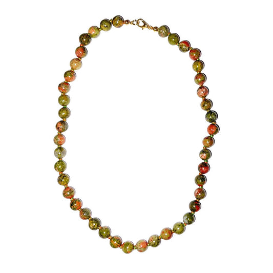 Collana in unakite – Perle sferiche annodate 8 mm – 45 cm