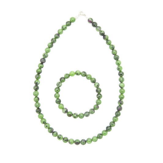 Parure in rubino su zoisite – Perle sferiche da 8 mm