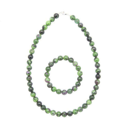 Parure in rubino su zoisite – Perle sferiche da 10 mm