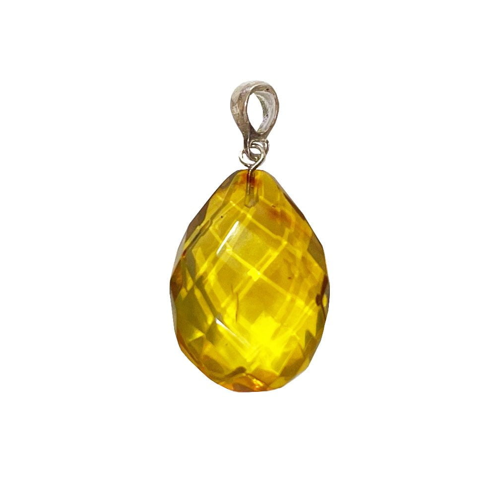 Ciondolo in Ambra Verde Sfaccettata – Pietra grezza