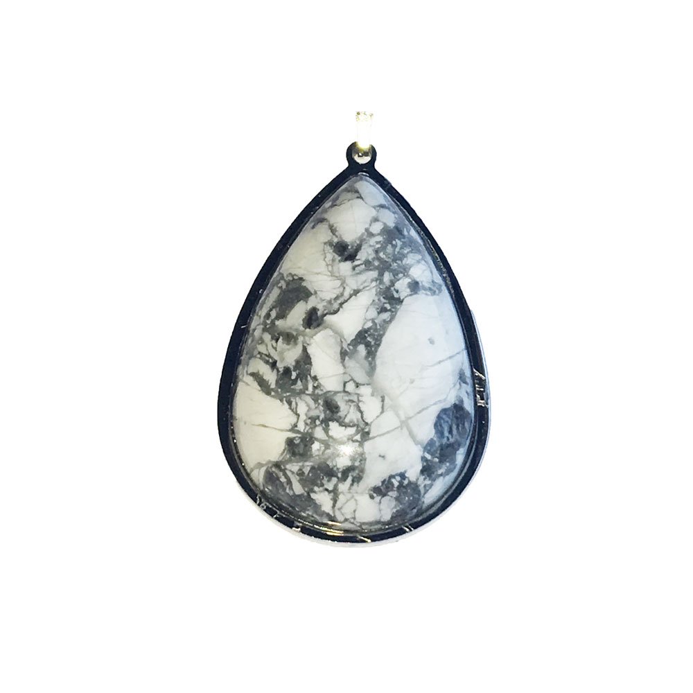 Pendente Howlite – Acciaio montato a goccia