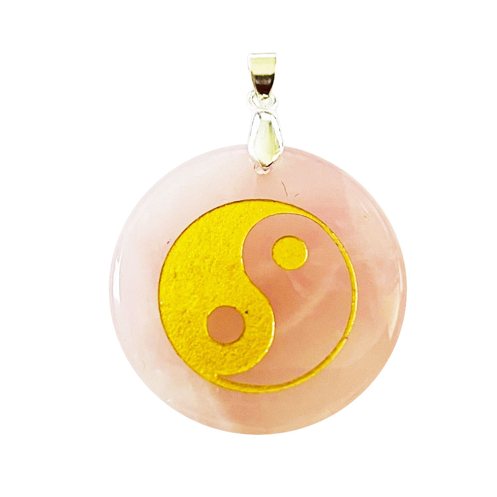 Ciondolo in quarzo rosa – Yin-Yang taoista