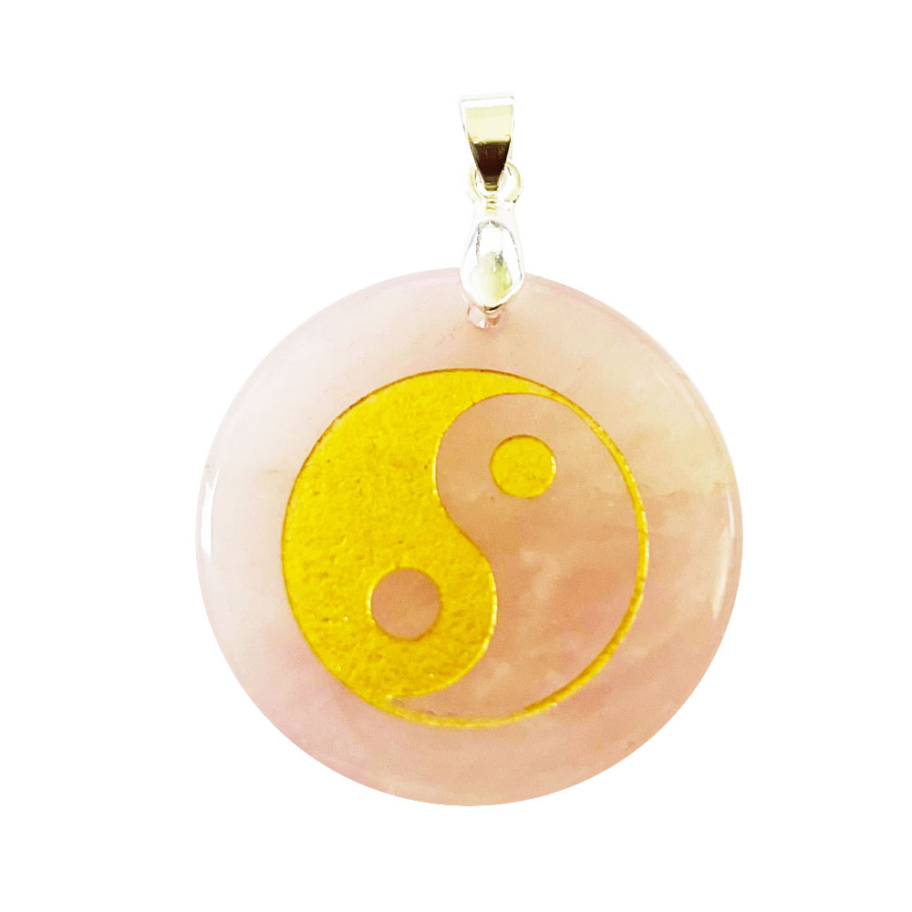 Ciondolo in quarzo rosa – Yin-Yang taoista