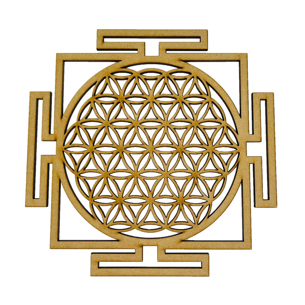 Piastra di ricarica Fiore della vita e Yantra – Legno intagliato