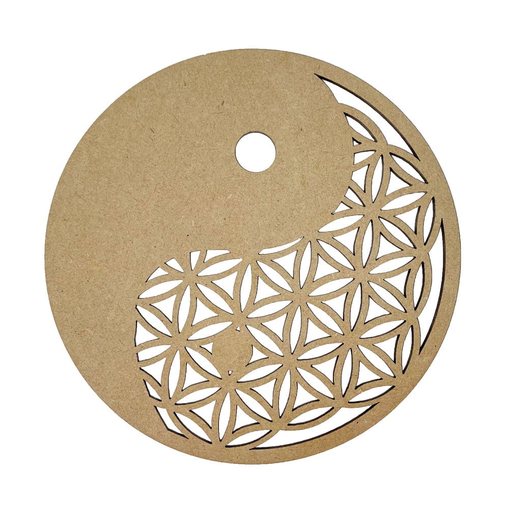 Piastra di ricarica Fiore della vita e Yin Yang – Legno intagliato