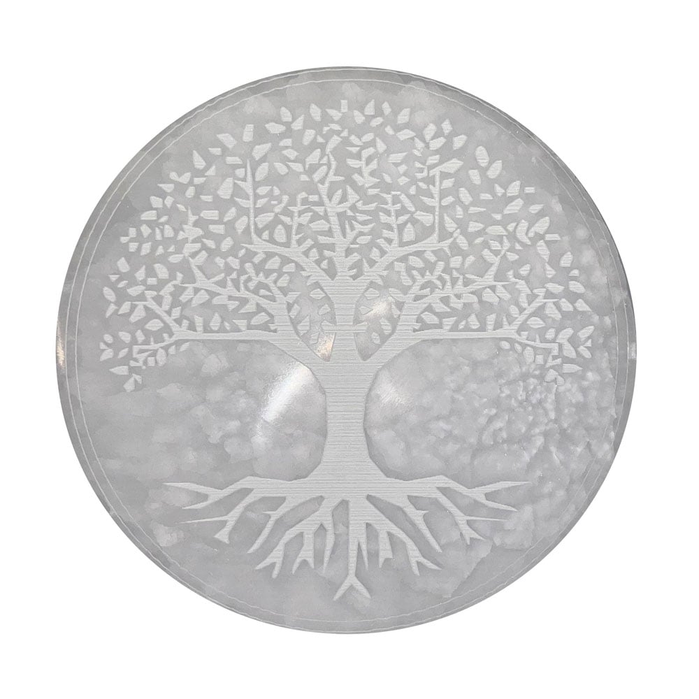 Piastra di ricarica in selenite – Albero della vita – 14 cm