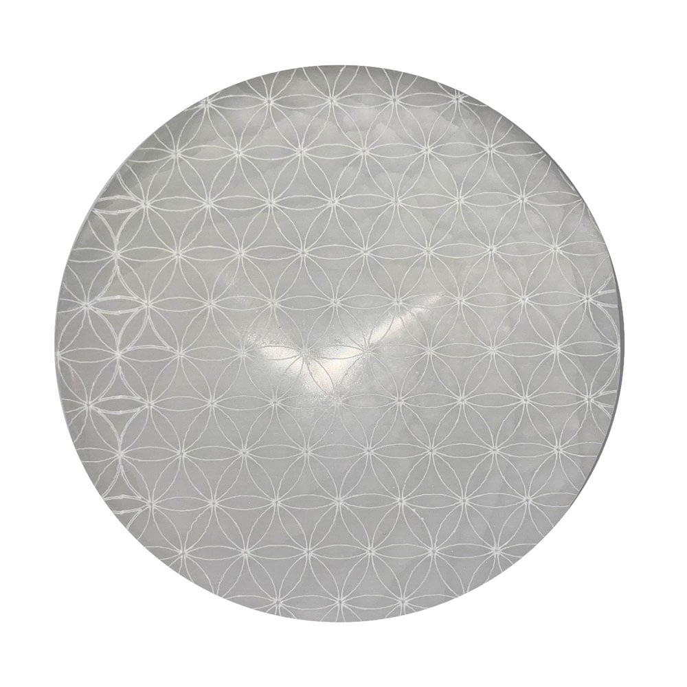 Piastra di ricarica in selenite – Fiore della vita – 14 cm